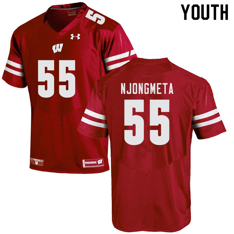 Wisconsin Badgers Youth #55 Maema Njongmeta NCAA Under Armour Authentic Red College Stitched Football Jersey YA40L75CL